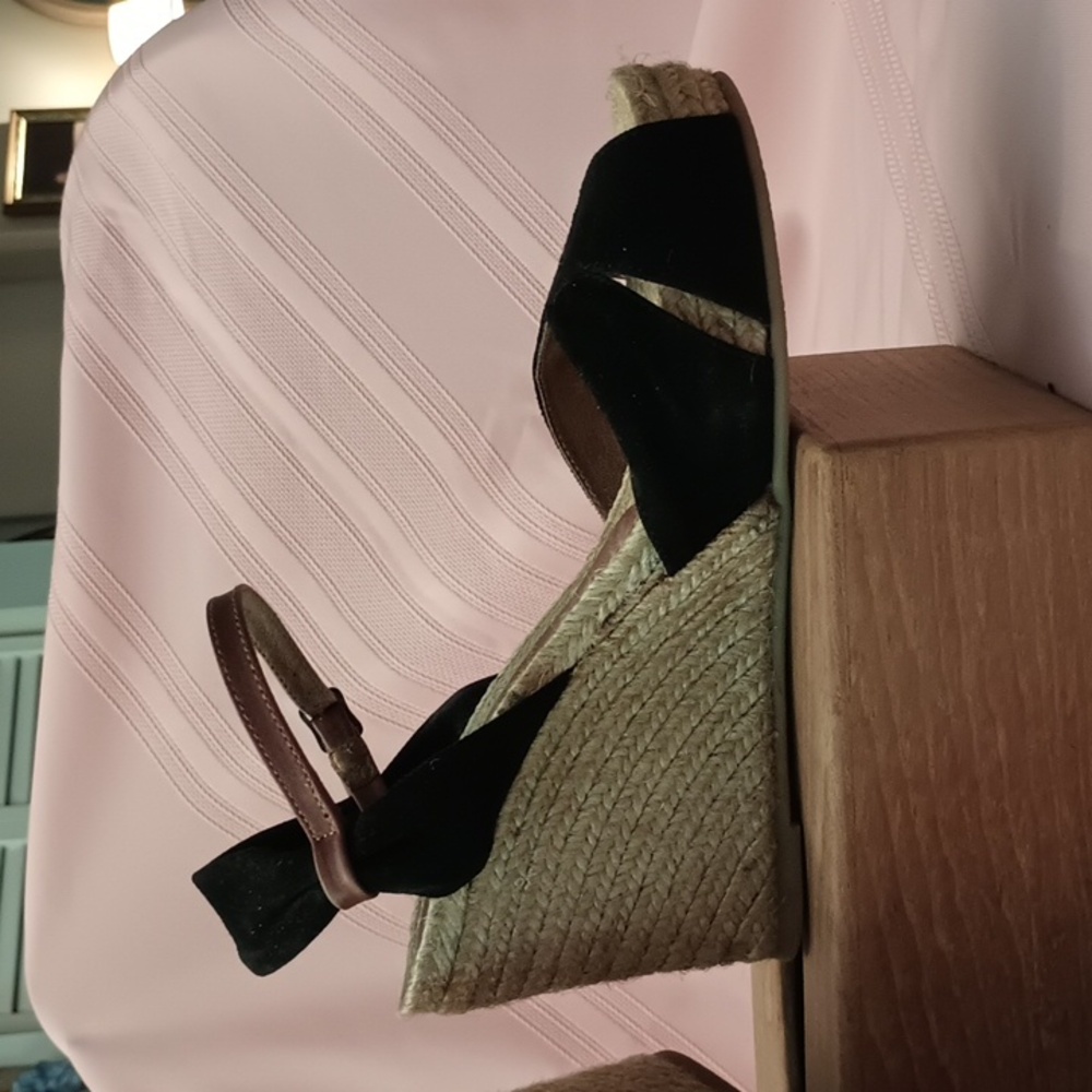 Eric Michael BlK Suede Espadrille with Brown Foot Strap Size 9 - Picture 3 of 10